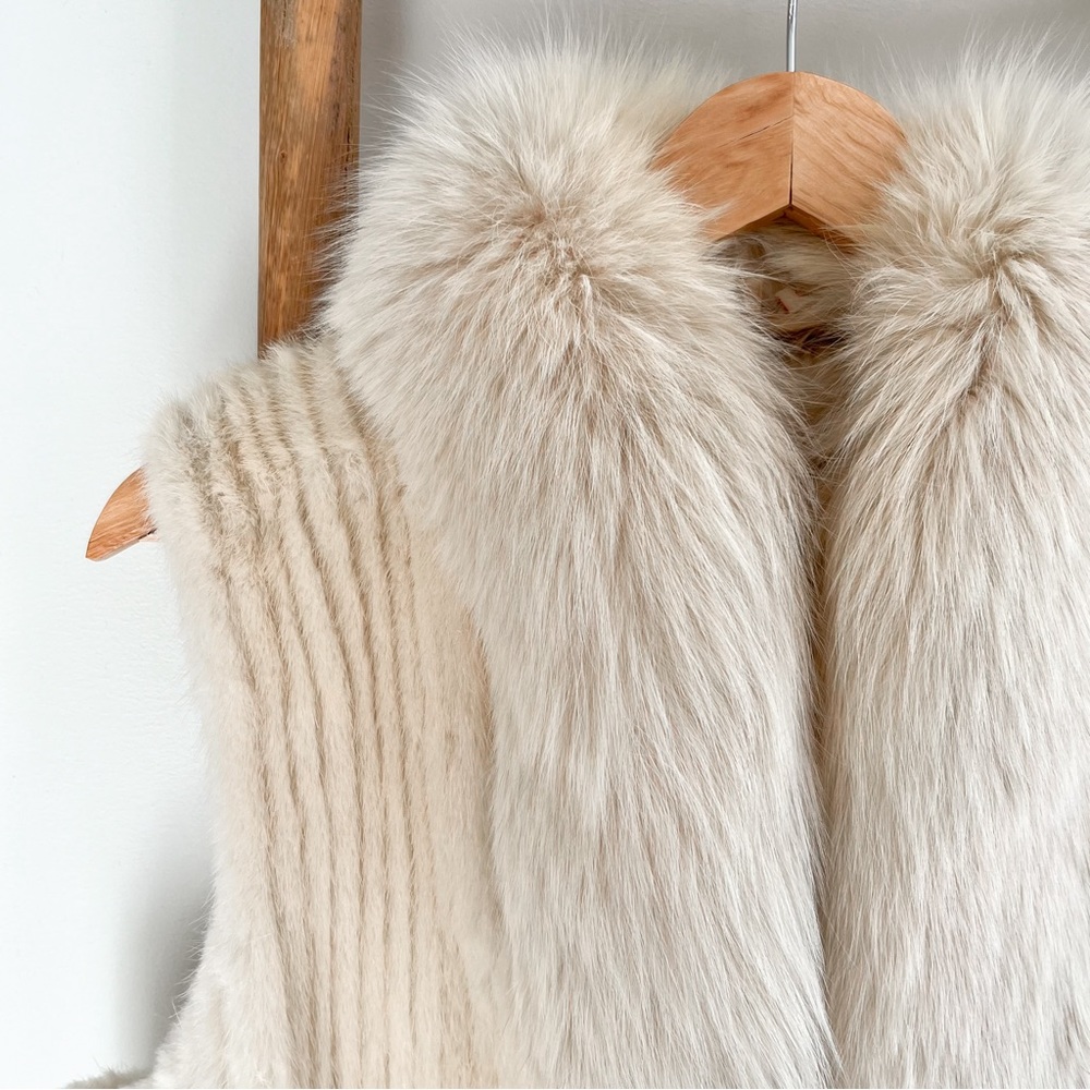 🚫SOLD🚫 [vintage] luxury rabbit fox fur vest cream - Picture 4 of 9